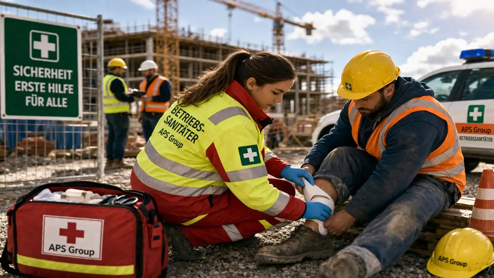 Betriebssanitäter Baustelle bei medizinischer Erstversorgung und schneller Hilfe auf Baustellen bundesweit