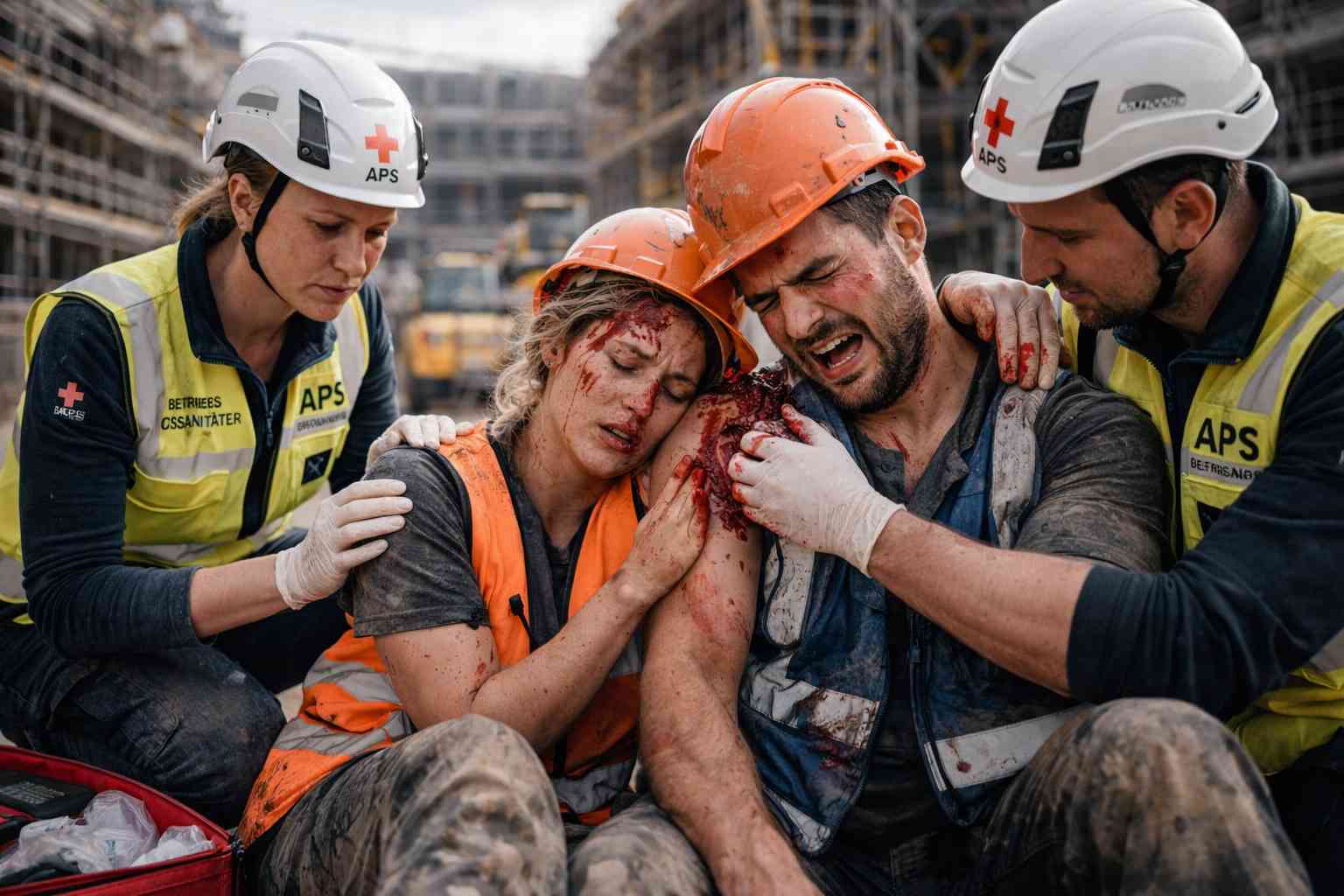 Betriebssanitäter Baustelle bundesweit im medizinischen Einsatz auf einer Baustelle.
