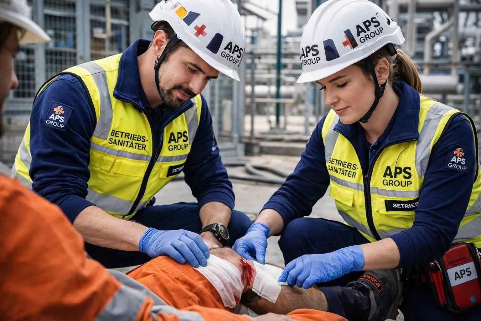 Betriebssanitäter Industrie bundesweit bei der Arbeit in einer industriellen Umgebung.