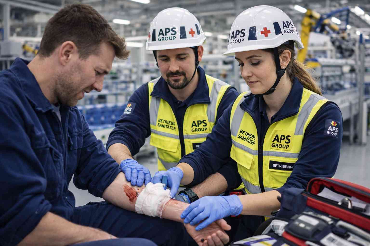 Betriebssanitäter Produktion bundesweit im laufenden Arbeitseinsatz.