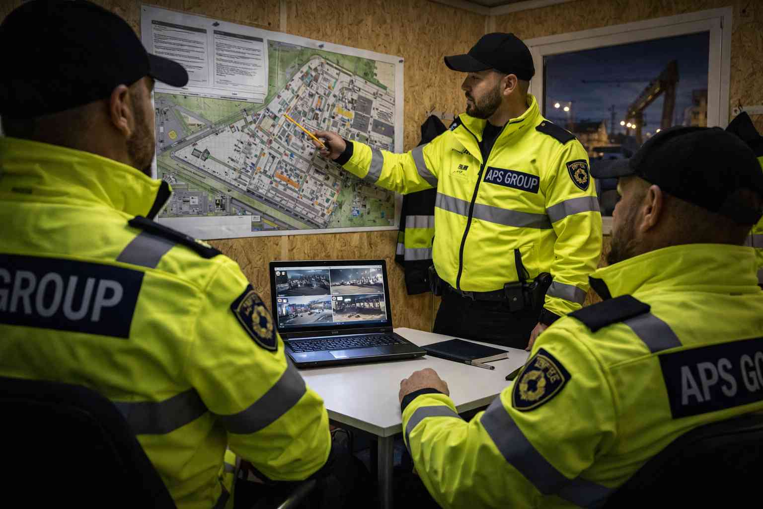 Einsatzbesprechung zur Baustellenbewachung Nacht.