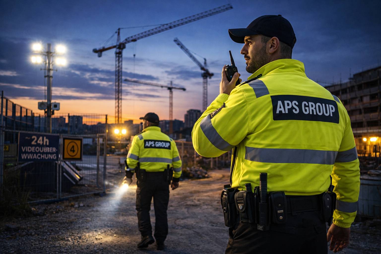 24/7 Baustellenbewachung bundesweit mit Sicherheitskräften auf einer Baustelle.