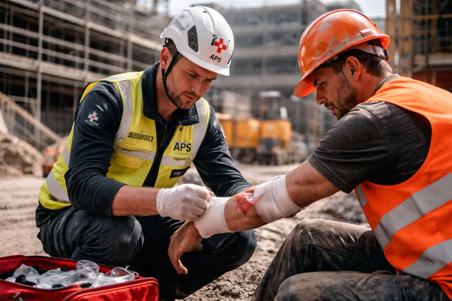 Betriebssanitäter Baustelle bundesweit im Einsatz auf einer Baustelle.