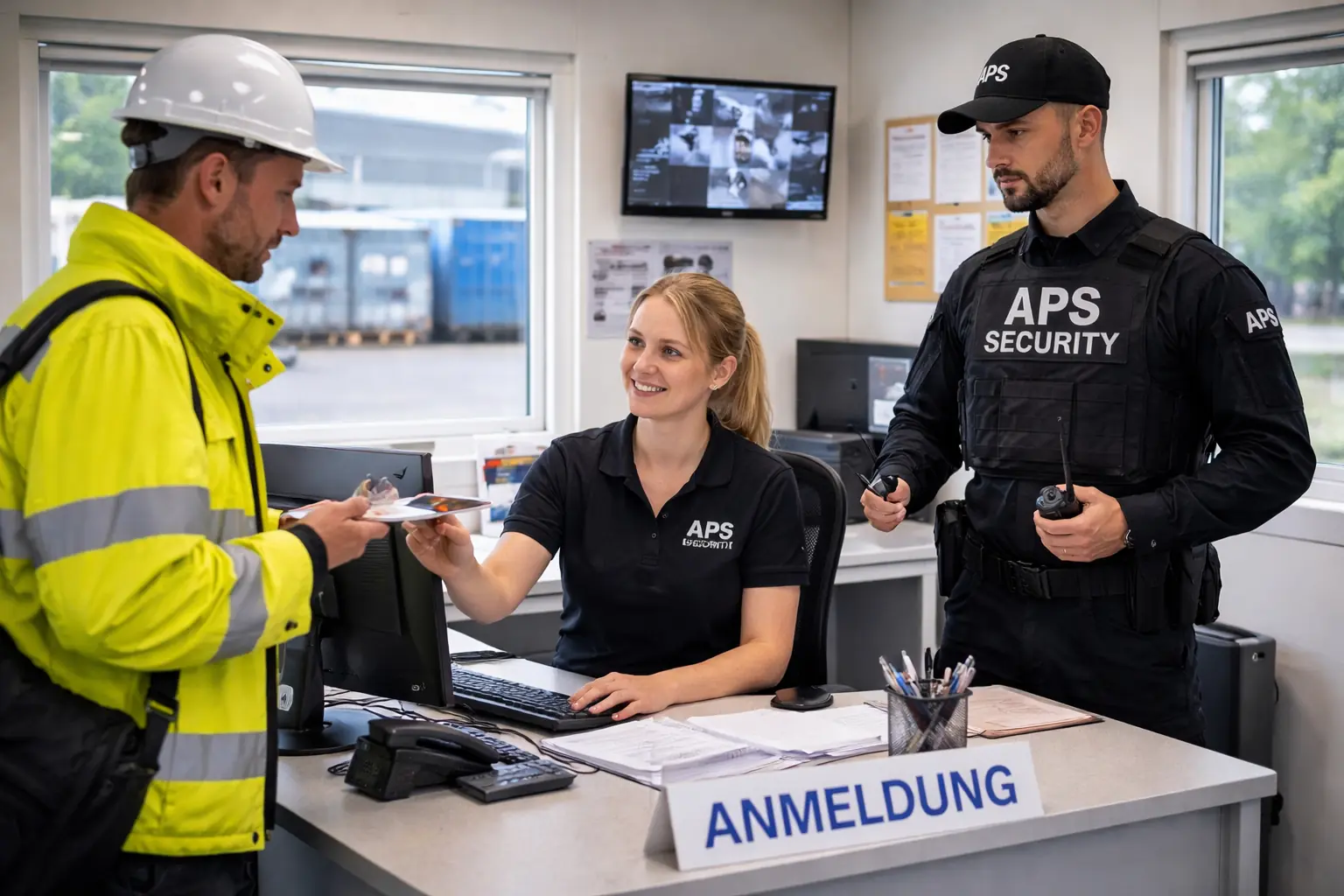Zutrittskontrolle Werk bundesweit an einer Anmeldung auf dem Werksgelände.