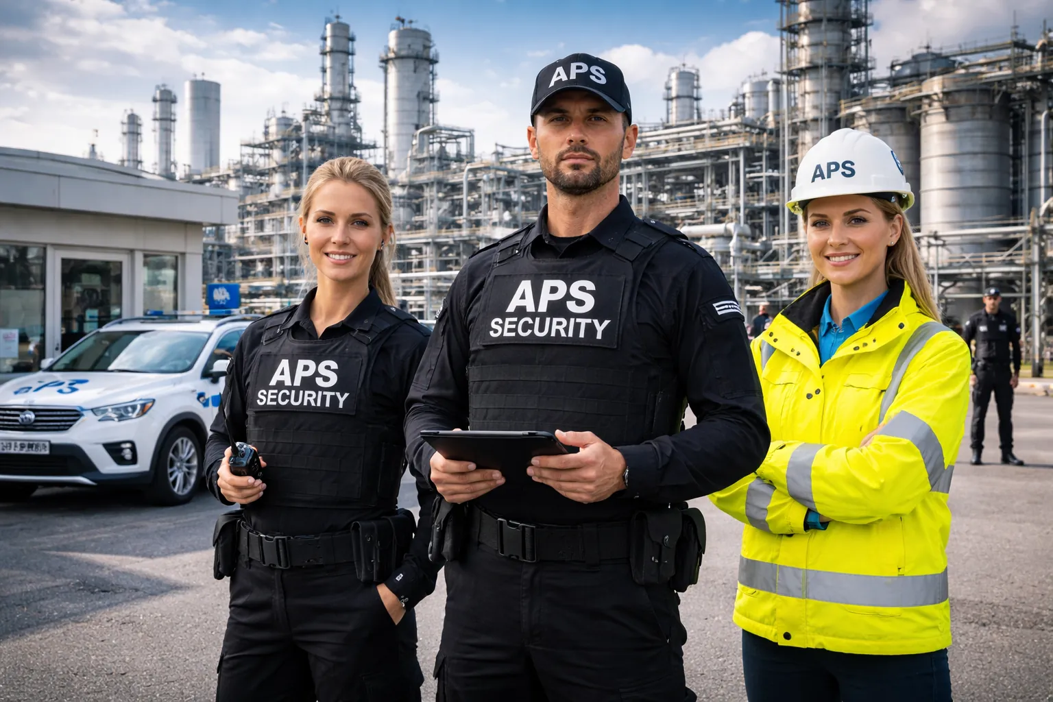 Werkschutz Industrie bundesweit mit Sicherheitskräften auf einem Industriegelände.