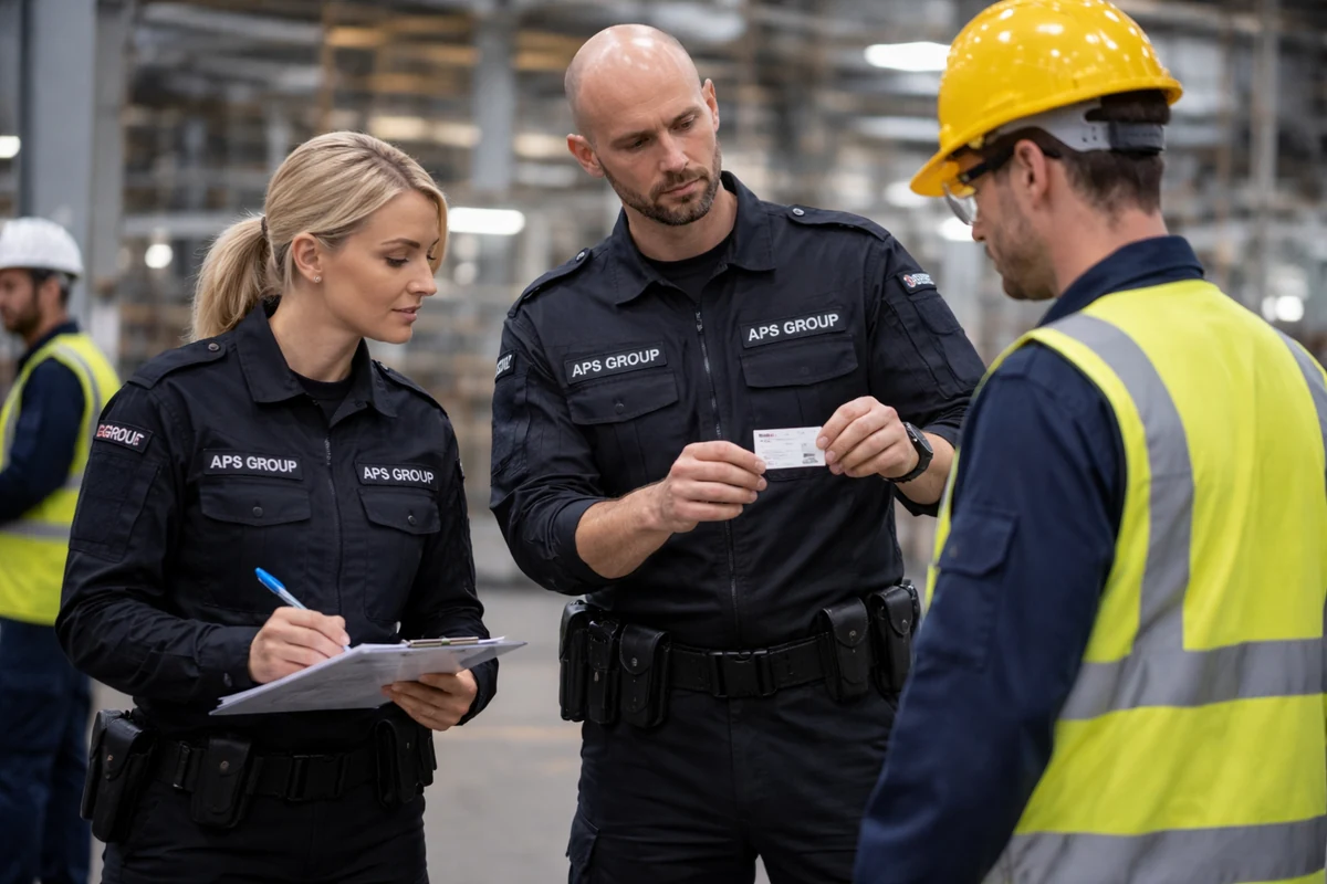 Werkschutz auf einem Betriebsgelände mit kontrollierter Sicherheitspräsenz.