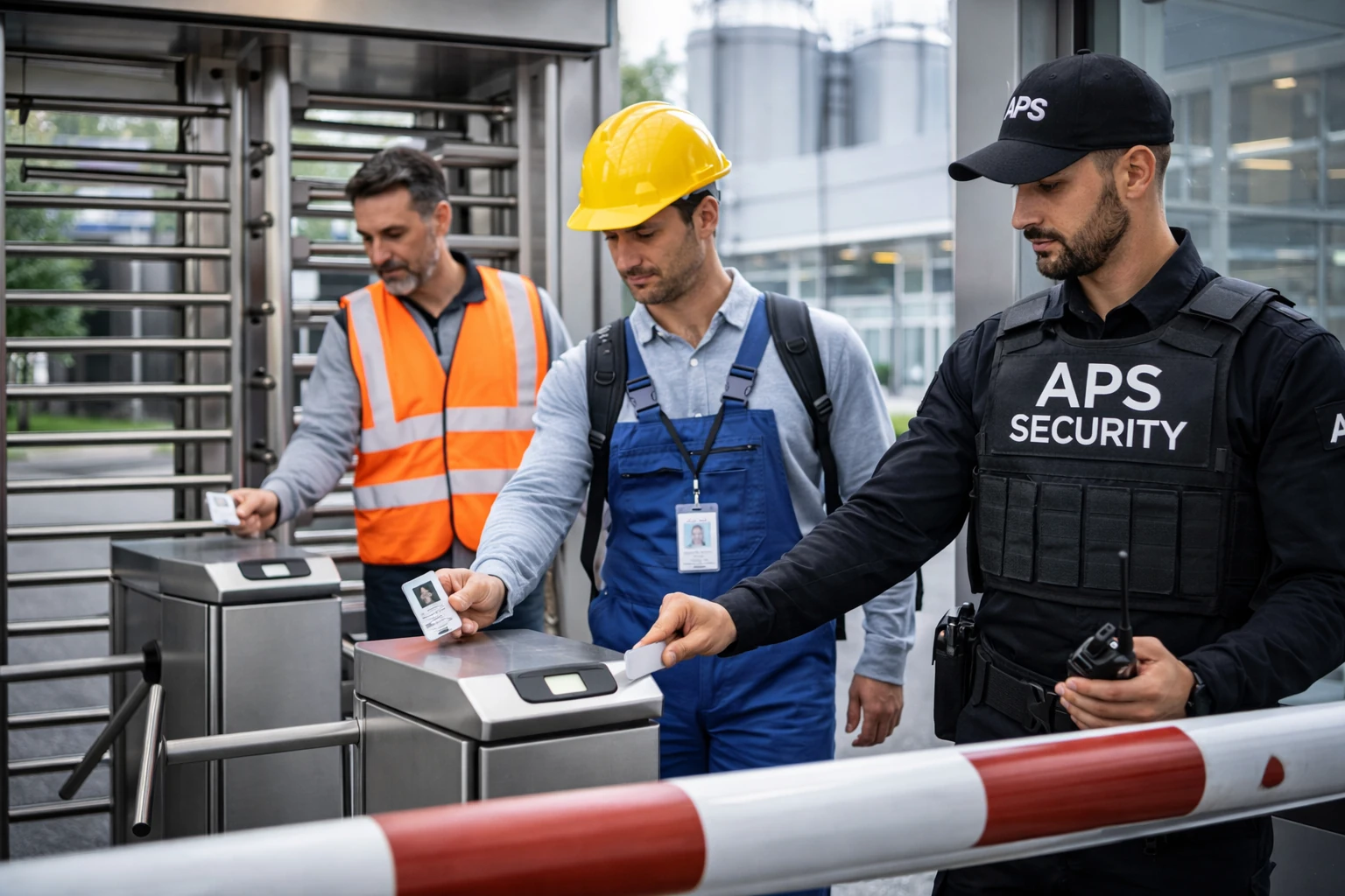 Zutrittskontrolle Werk bundesweit mit Sicherheitskräften am Werkseingang.