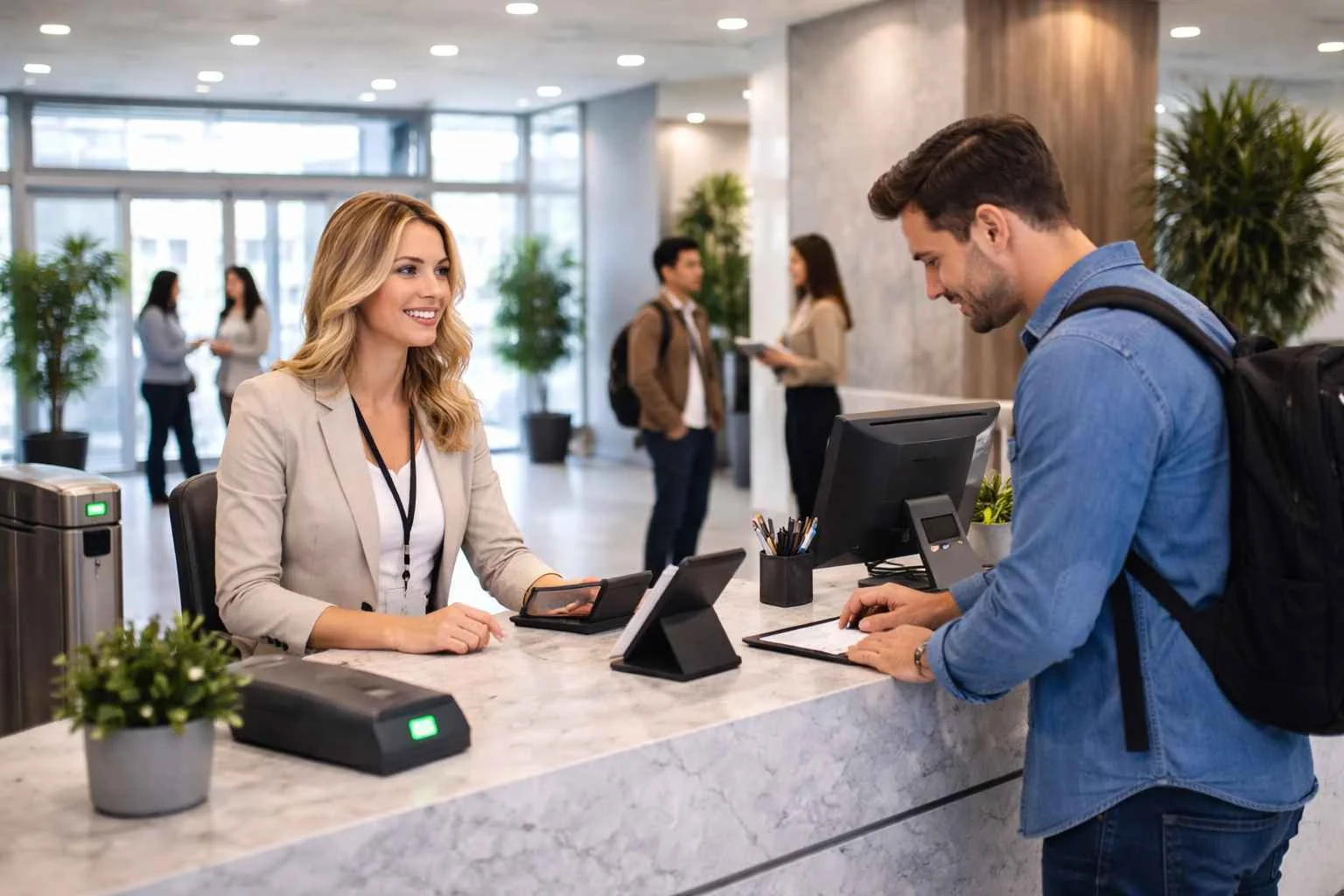Empfangsdienst Zugangskontrolle bundesweit bei der Anmeldung im Büro.
