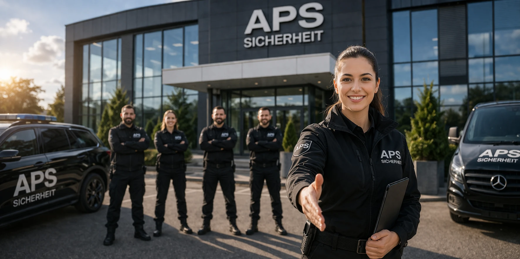 Bewerber und Sicherheitsmitarbeiter der APS Group in moderner Arbeitsumgebung für bundesweite Einsätze im Sicherheitsdienst