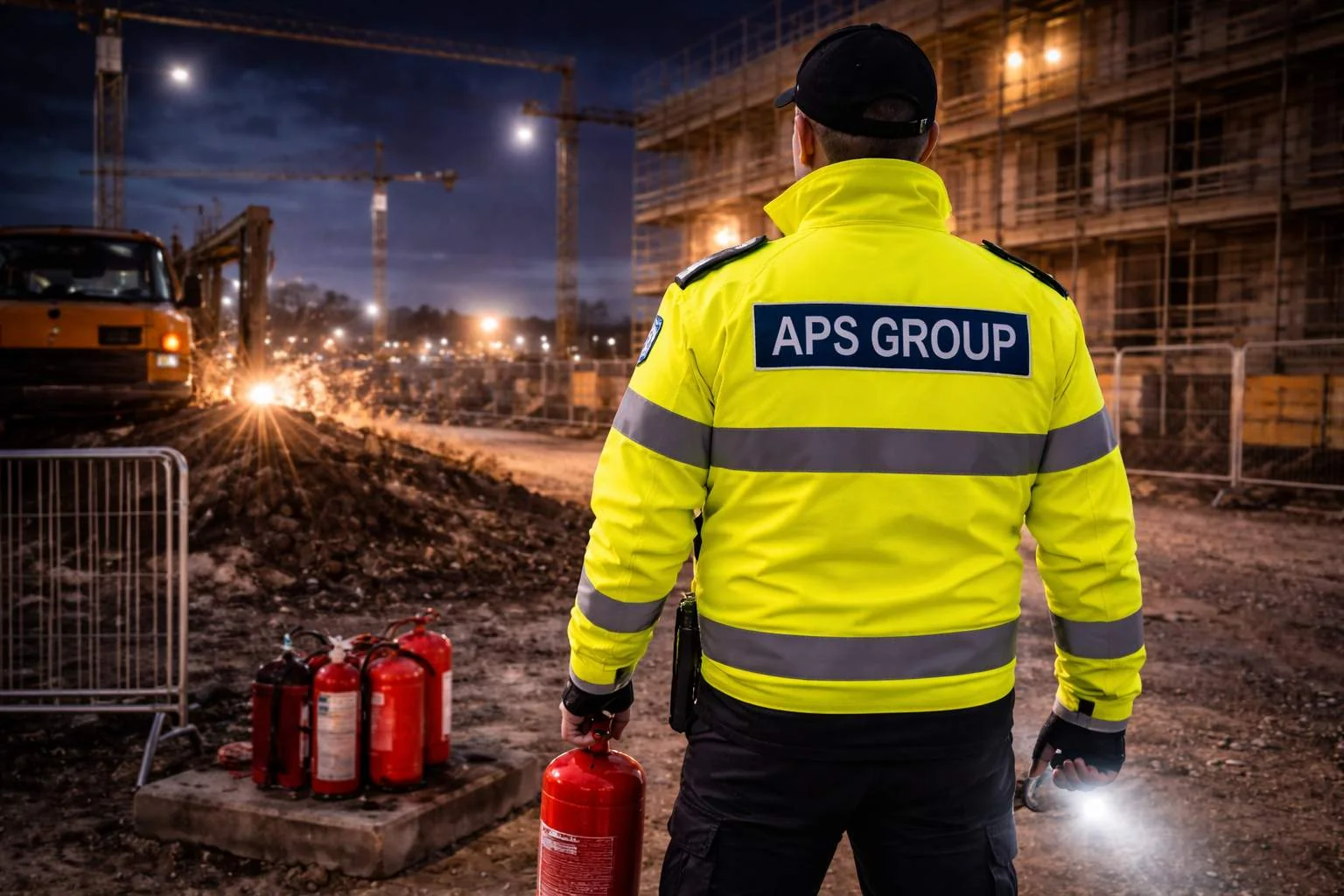 Brandwache Baustelle bundesweit mit Einsatzkräften auf einer Baustelle.