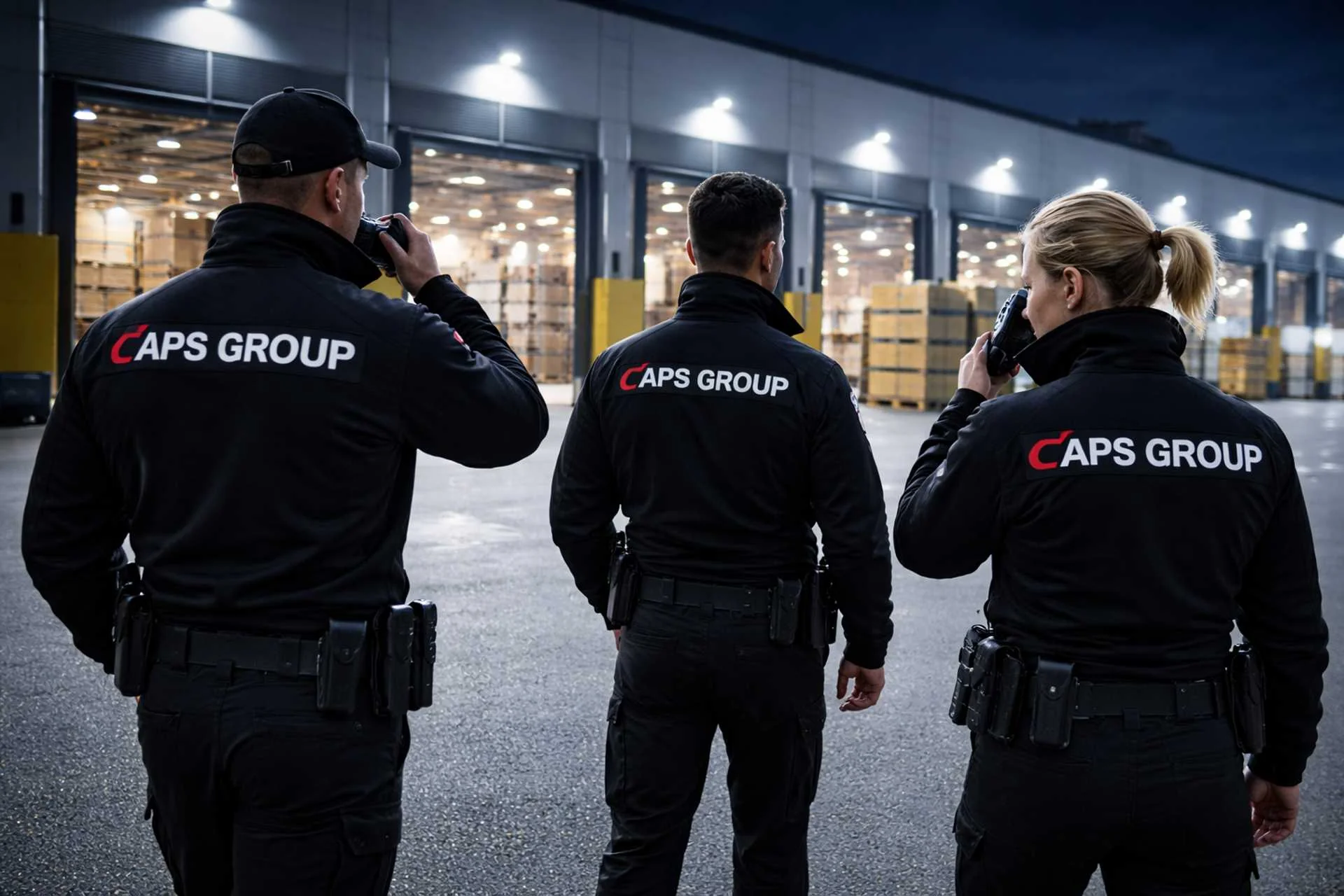 Objektschutz Logistik Lager bundesweit mit Sicherheitskräften auf einem Logistikgelände.