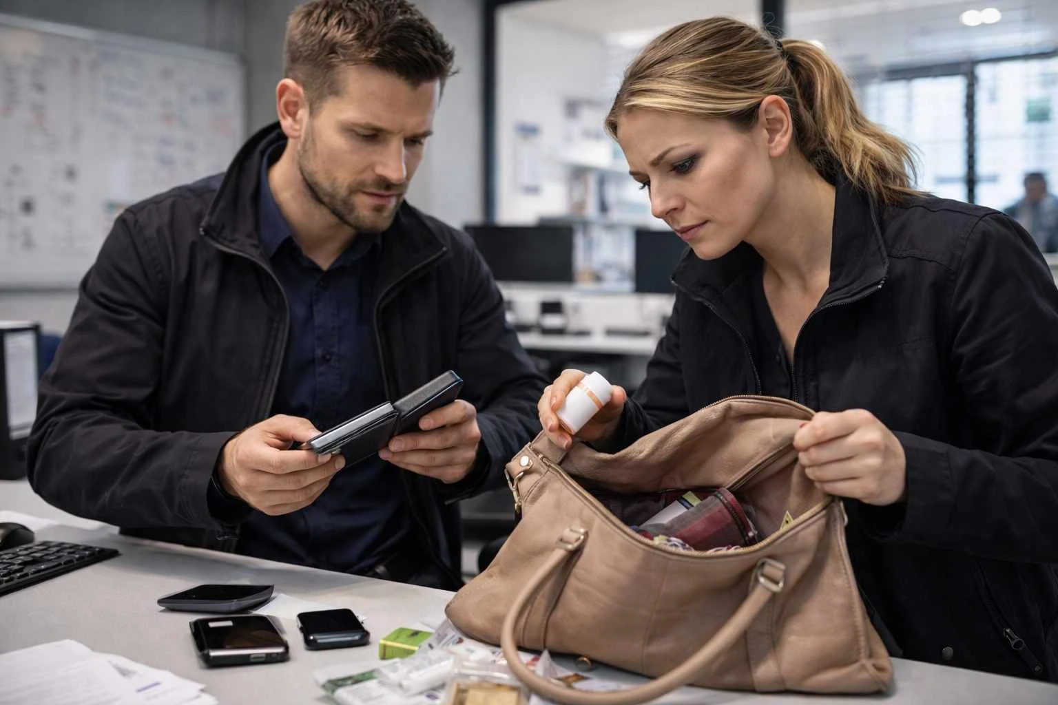 Detektive im Geschäft bundesweit bei kontrollierter Taschenkontrolle.