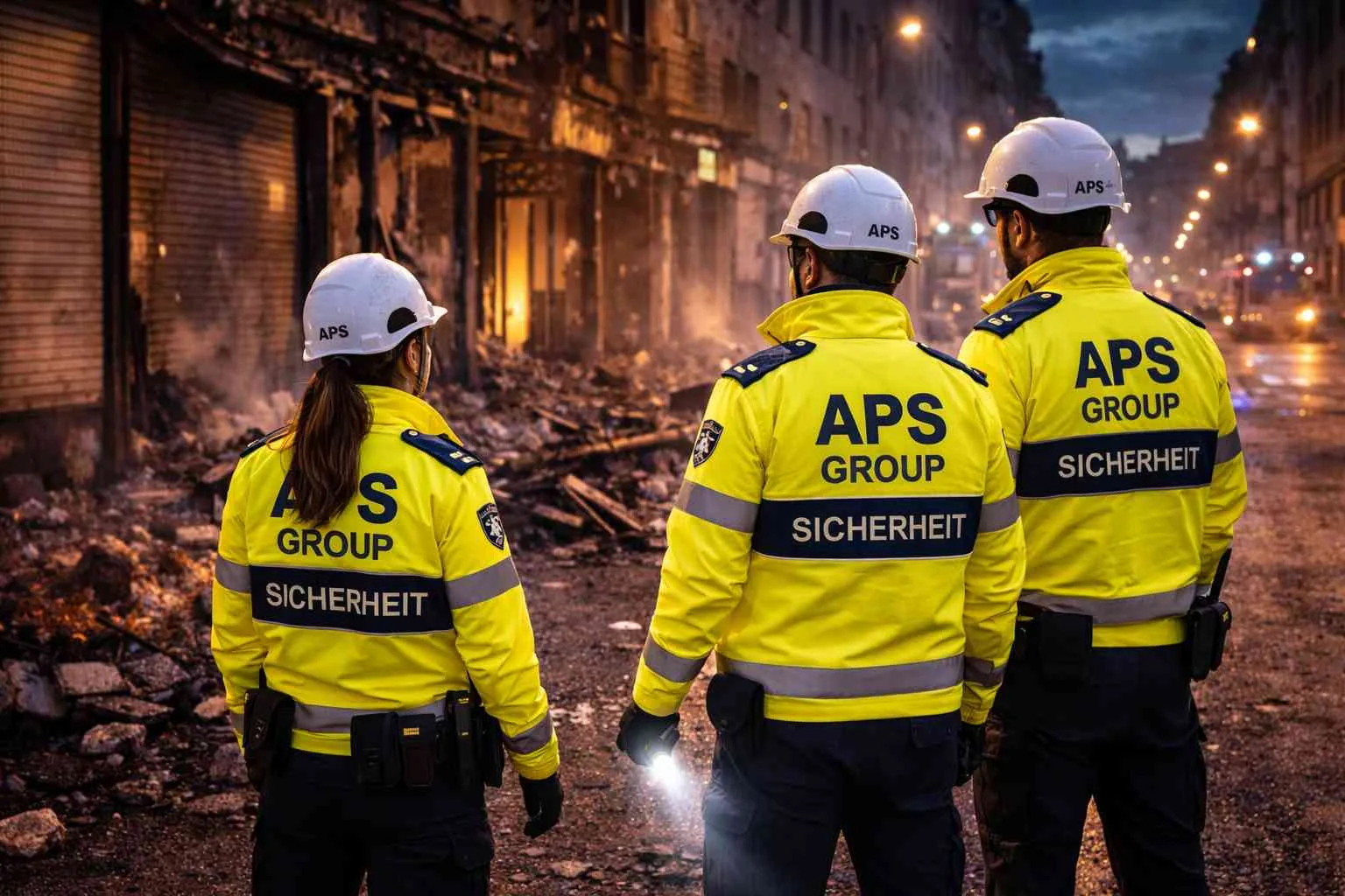 Brandwache nach Feuer bundesweit bei einer Einsatzbesprechung nach einem Brand.